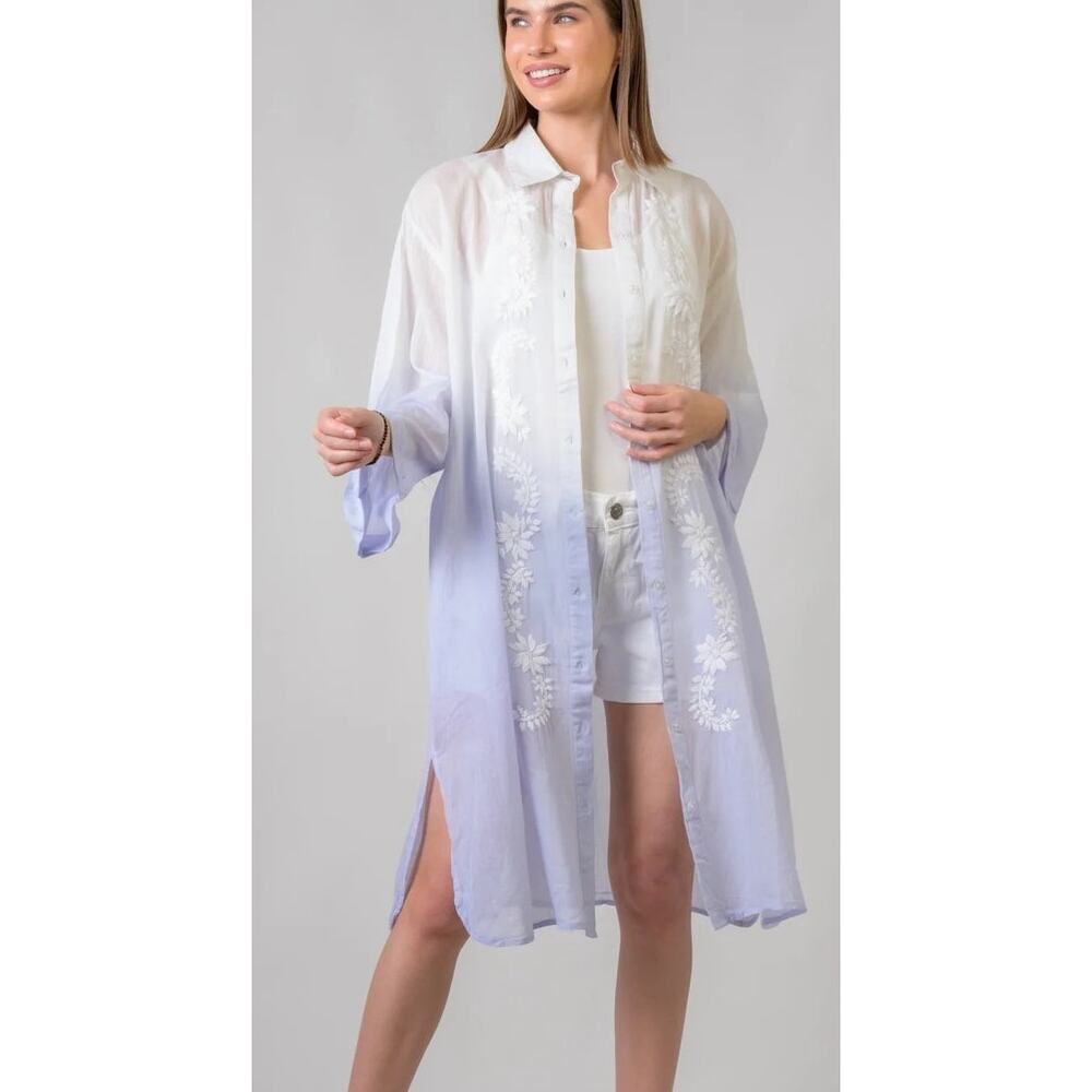 Rhea Embroidered Long Sleeve Cover Up Dress - See Description - Picture 1 of 8